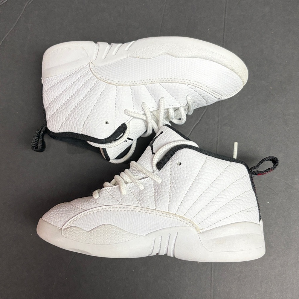 Jordan 12s Kids White and Black Sneakers - Picture 2 of 3